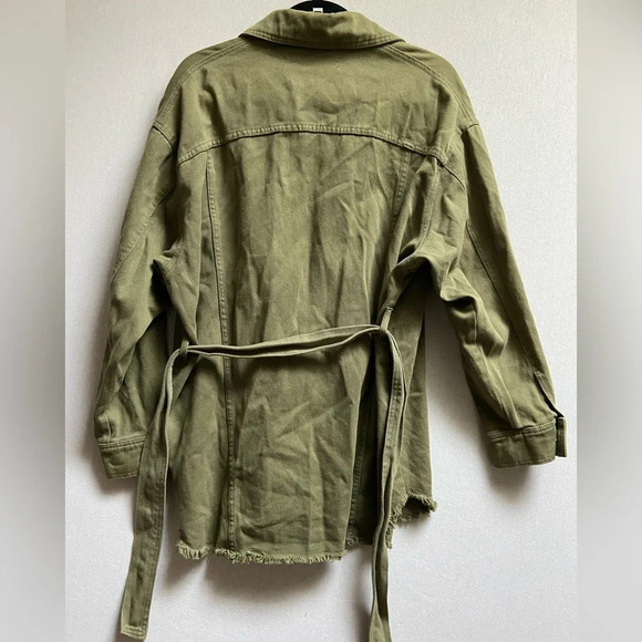 Zara frayed hem shirt belted button oversized jacket Sz S - Picture 2 of 10